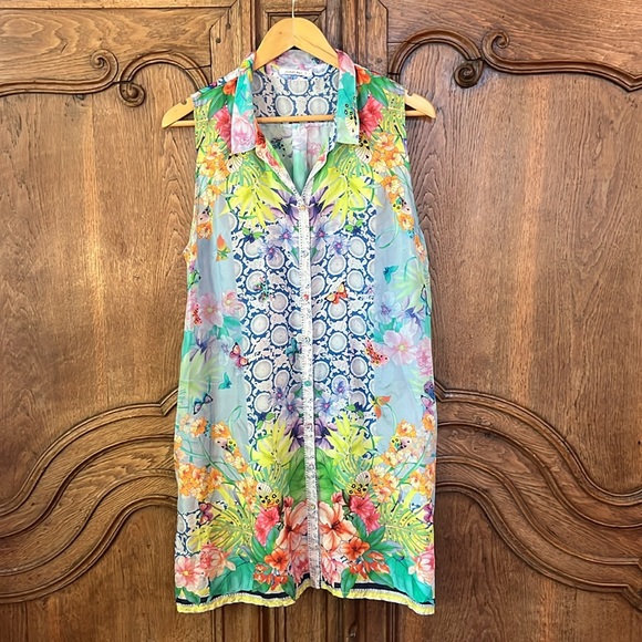 Johnny Was Cozumel Xanthe Printed Sleeveless Silk Tunic - Picture 3 of 10